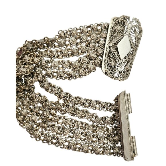 Sterling Cannitelle Filigree Etruscan Multi Strand Pin Buckle Bracelet C576 - Picture 4 of 7